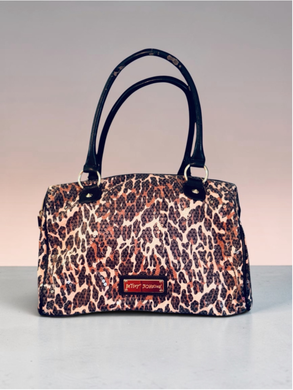 Betsey Johnson Leopard Sequin Satchel Shoulder Bag